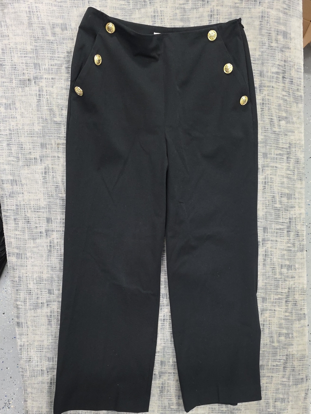 Black High-Waist Wide Leg Pants with Gold Buttons